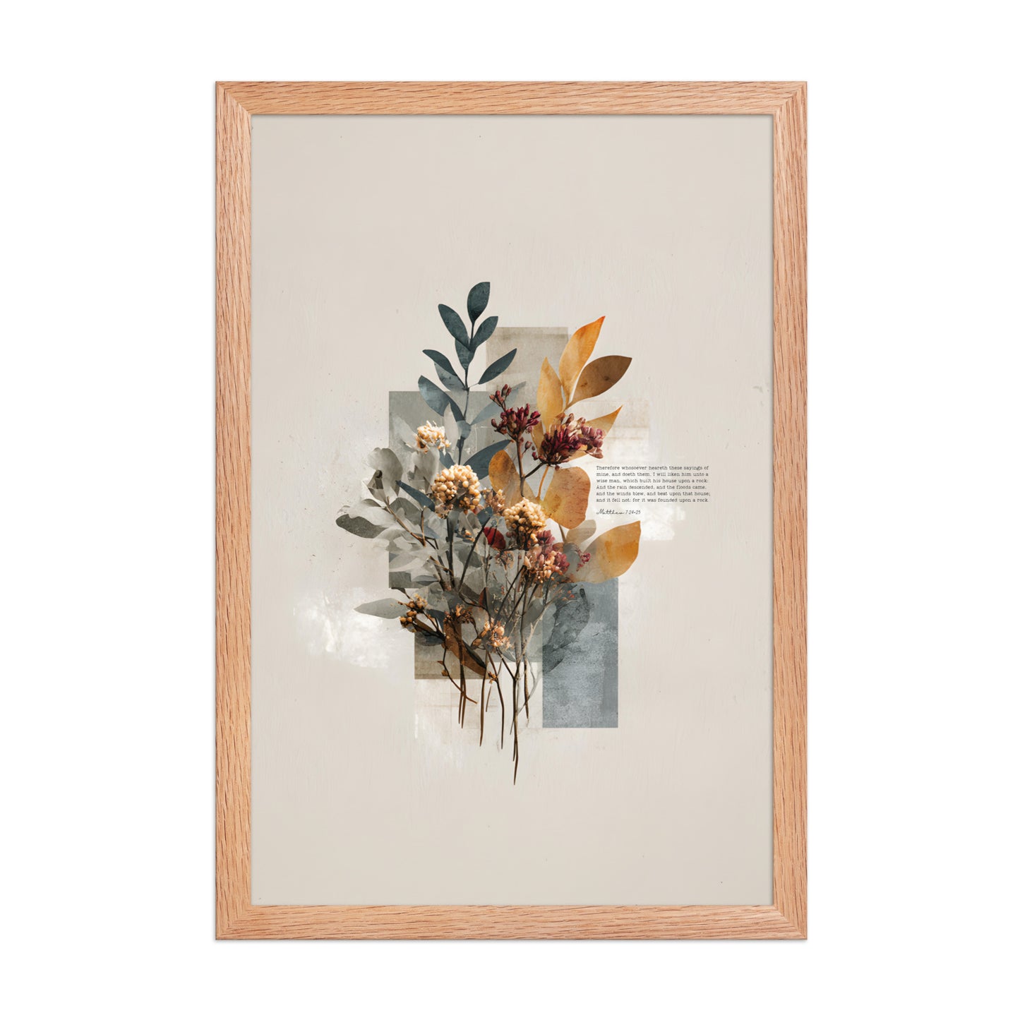 Matthew 7:24–25 Floral Wall Art, "Build on the Rock    Unframed Matte Paper / 11″×14″-Unframed Matte Paper / 12″×16″-Unframed Matte Paper / 12″×18″-Unframed Matte Paper / 16″×20″-Unframed Matte Paper / 18″×24″ 
