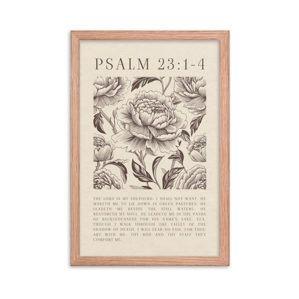 Psalm 23:1-4 Floral Art On Beige Background  
