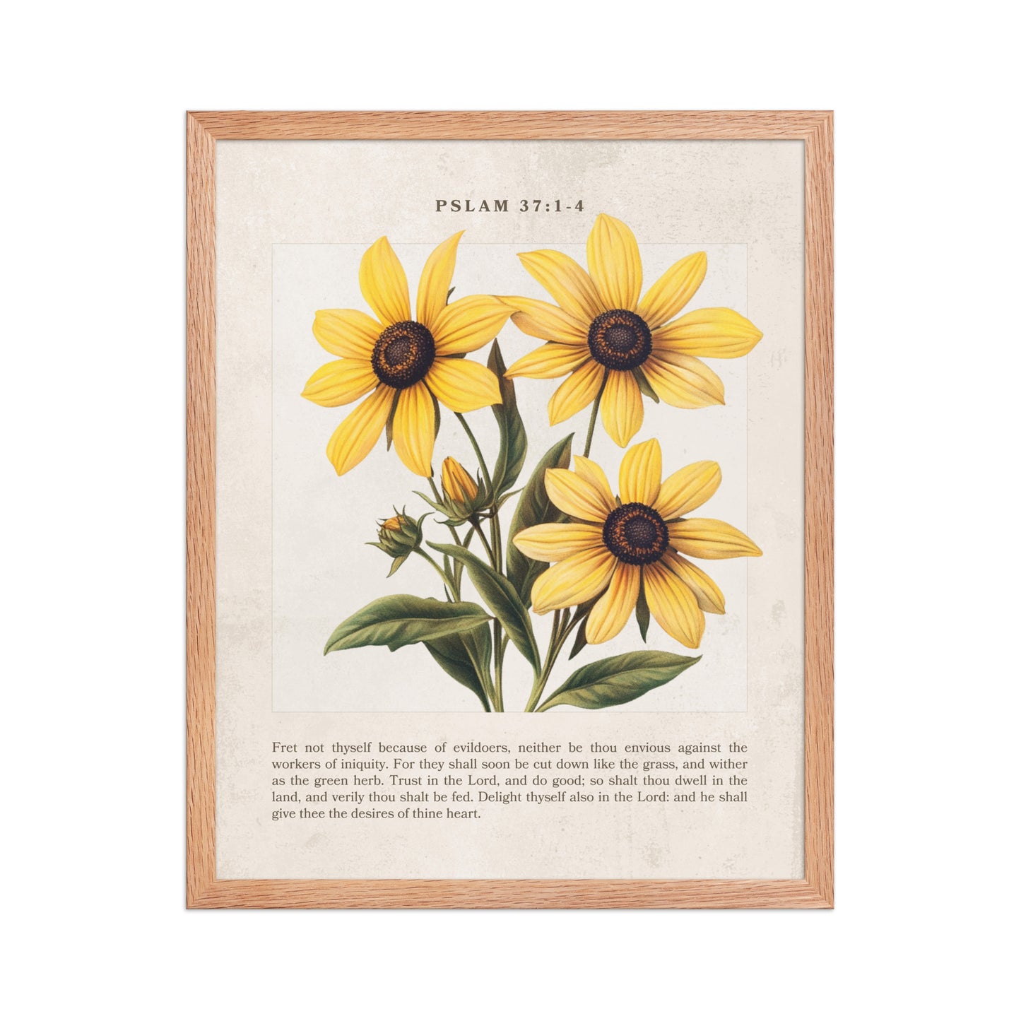 Psalm 37 1-4 Vintage Colorful Floral On Beige Background  