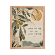 Taste and See Psalm 34:8 — Matte Red Oak Frame / 16″×20″ portrait mockup