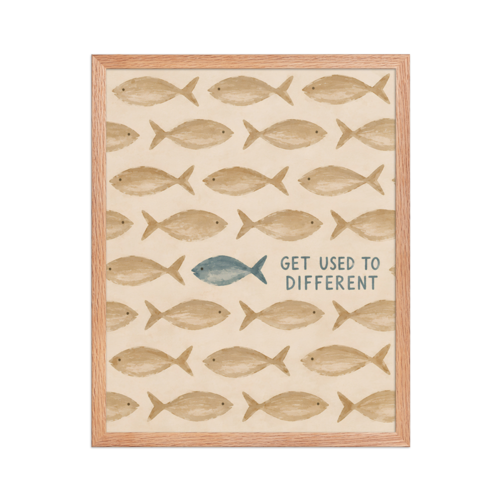 Get Used To Different Christian wall art — Matte Red Oak Frame / 16″×20″ portrait mockup