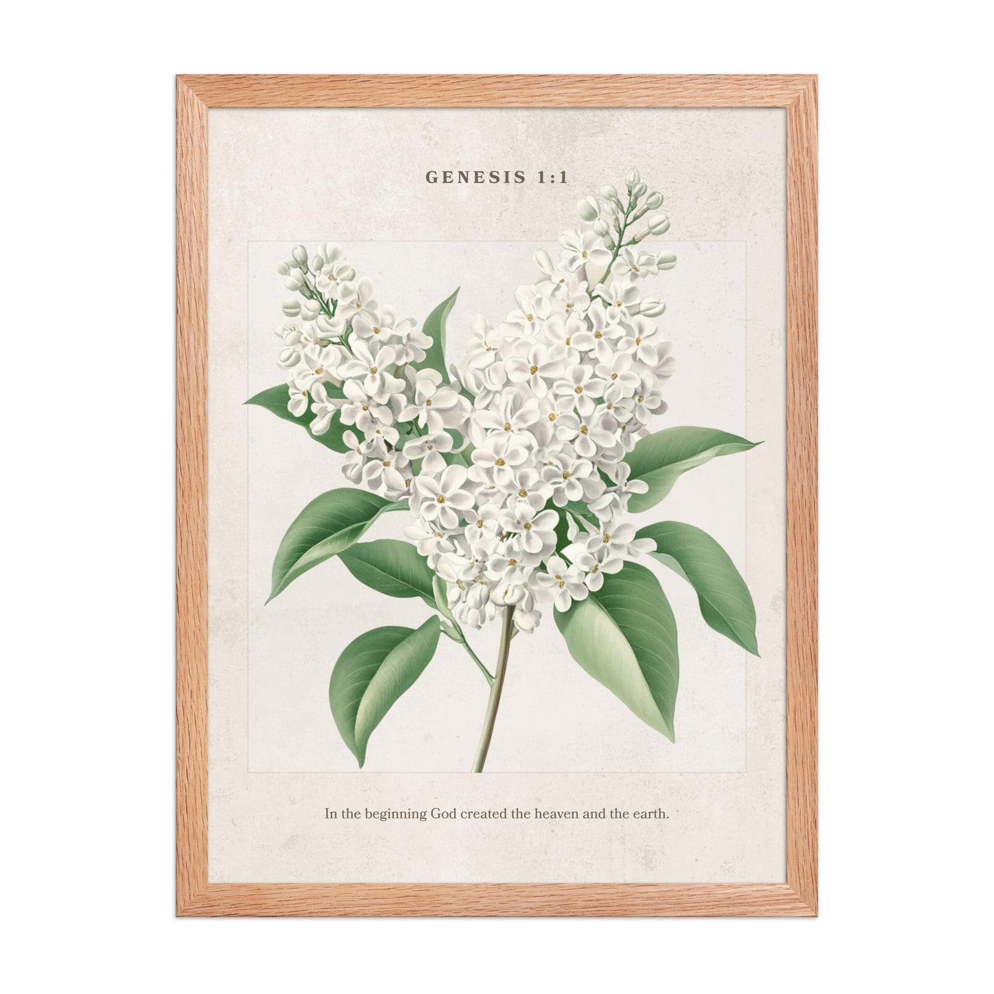 Genesis 1:1 - Vintage Style Floral on Beige Background    Unframed Matte Paper / 8″×10″-Unframed Matte Paper / 11″×14″-Unframed Matte Paper / 12″×16″-Unframed Matte Paper / 16″×20″-Unframed Matte Paper / 18″×24″ 