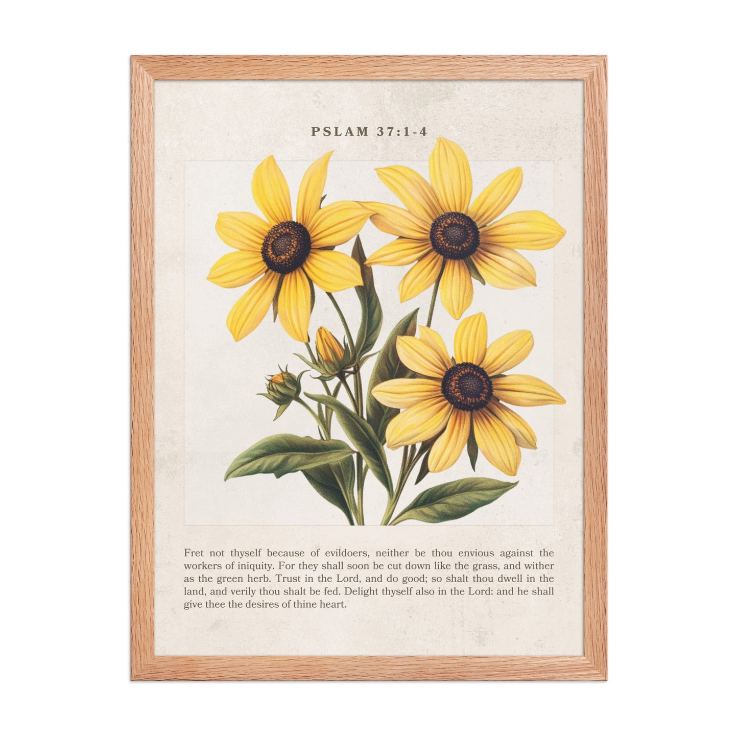 Psalm 37 1-4 Vintage Colorful Floral On Beige Background  