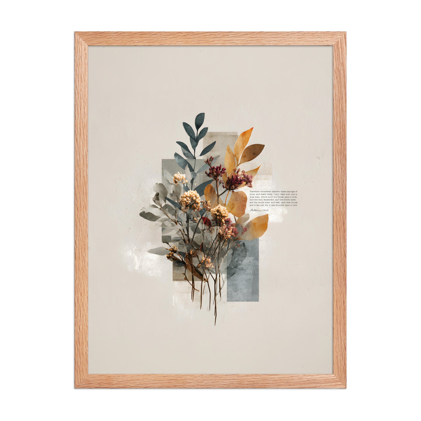 Matthew 7:24–25 Floral Wall Art, "Build on the Rock    Unframed Matte Paper / 11″×14″-Unframed Matte Paper / 12″×16″-Unframed Matte Paper / 12″×18″-Unframed Matte Paper / 16″×20″-Unframed Matte Paper / 18″×24″ 