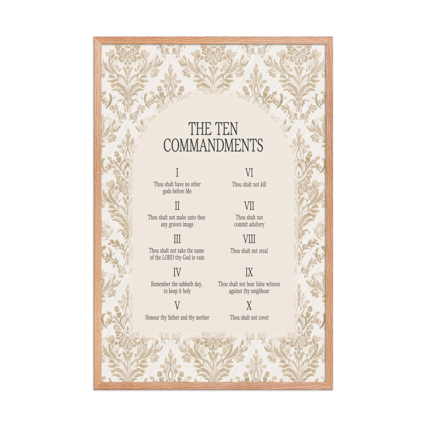 The Ten Commandments: Arch Design Print with Roman Numerals or List