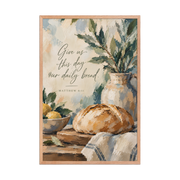 Give Us This Day Our Daily Bread Matthew 6:11 — Matte Red Oak Frame / 24″×36″ portrait mockup