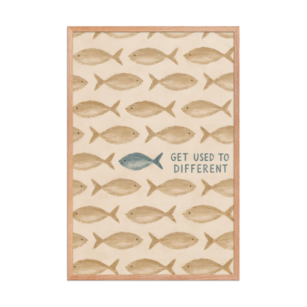 Get Used To Different Christian wall art — Matte Red Oak Frame / 24″×36″ portrait mockup