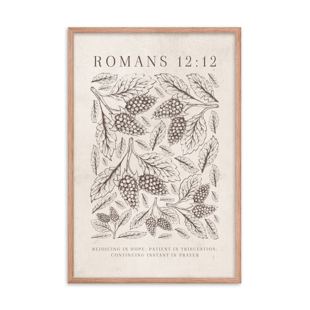 Romans 12:12 Floral On Beige 24X36