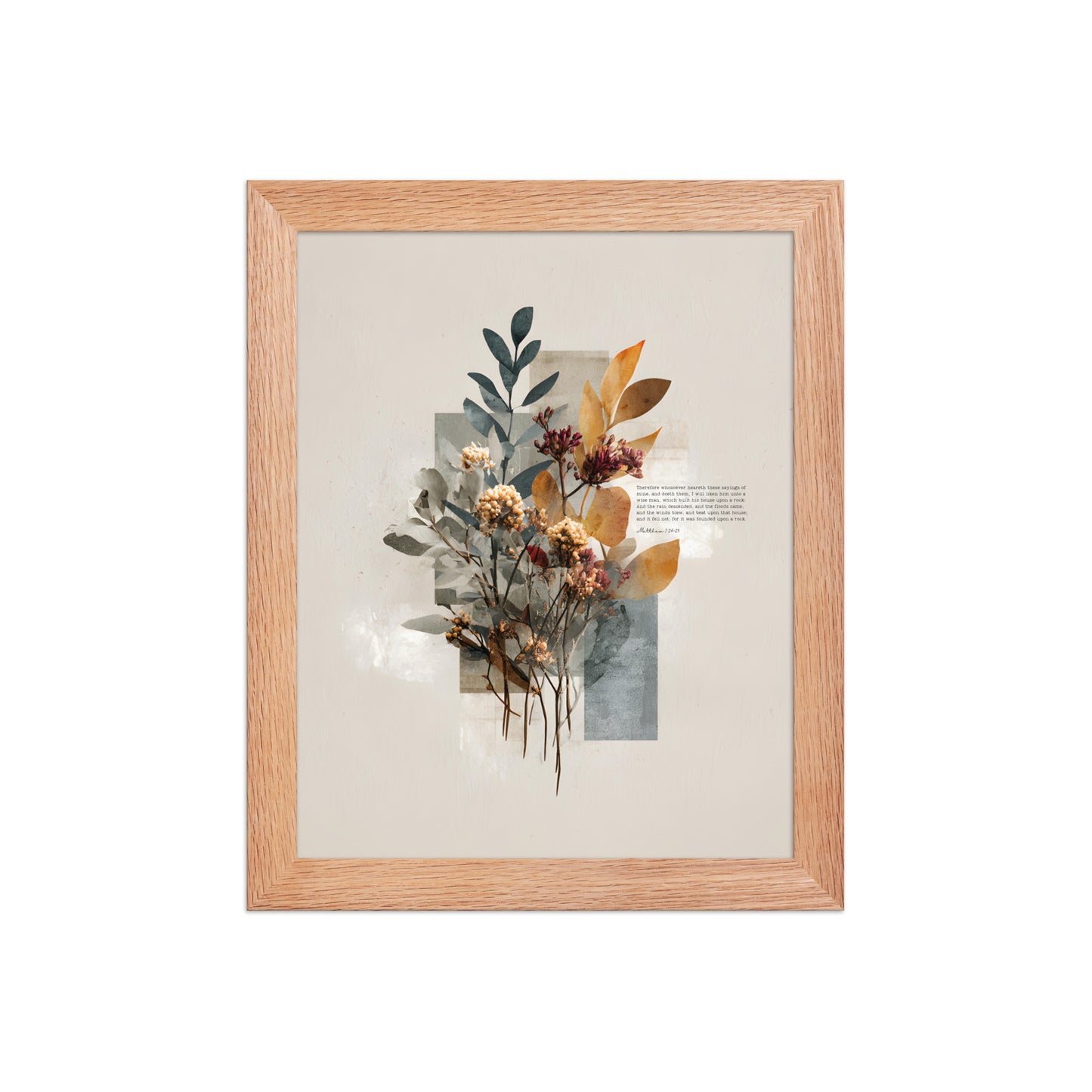 Matthew 7:24–25 Floral Wall Art, "Build on the Rock    Unframed Matte Paper / 11″×14″-Unframed Matte Paper / 12″×16″-Unframed Matte Paper / 12″×18″-Unframed Matte Paper / 16″×20″-Unframed Matte Paper / 18″×24″ 