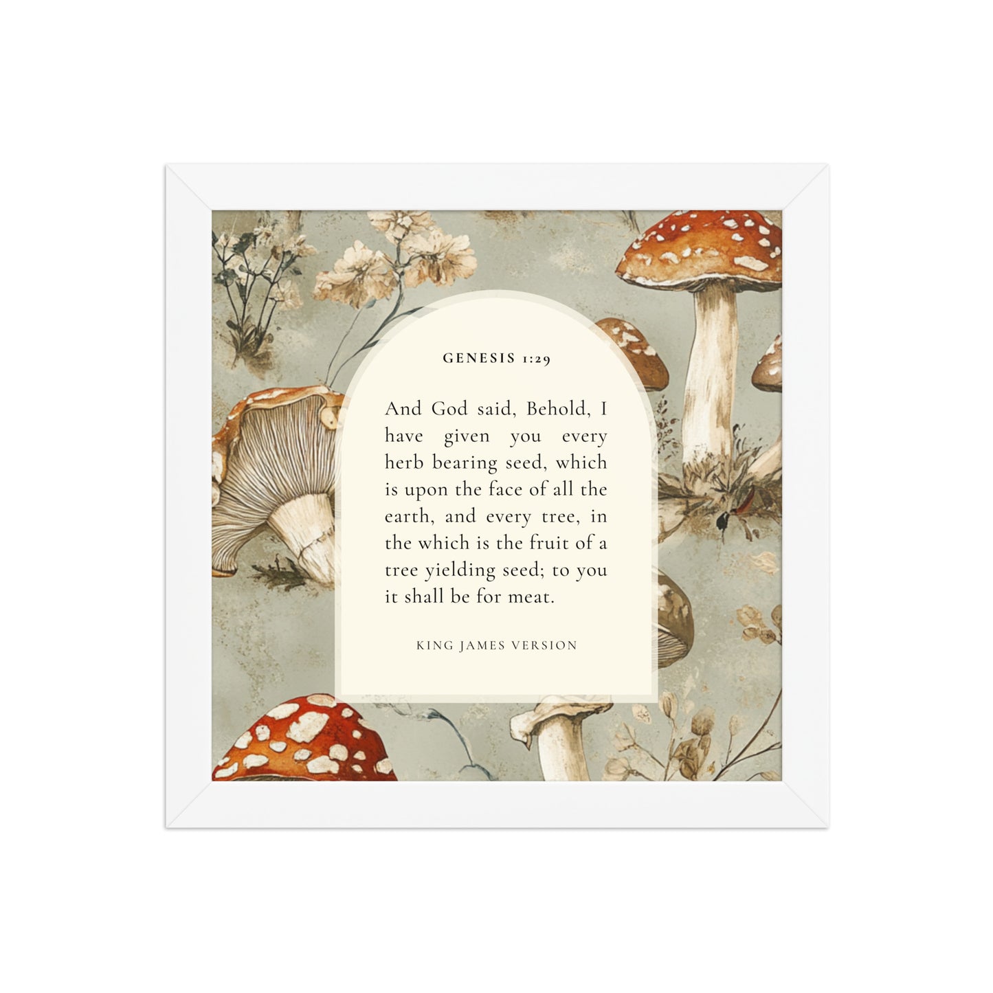 Genesis 1:29 Botanical Mushrooms Background  