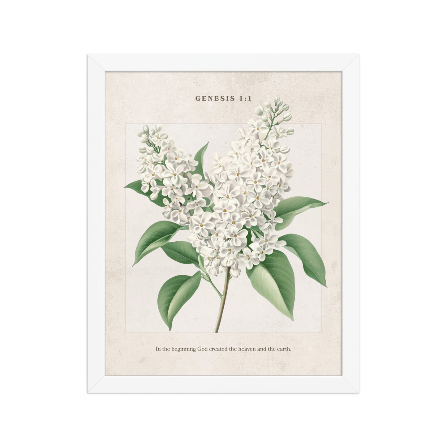 Genesis 1:1 - Vintage Style Floral on Beige Background    Unframed Matte Paper / 8″×10″-Unframed Matte Paper / 11″×14″-Unframed Matte Paper / 12″×16″-Unframed Matte Paper / 16″×20″-Unframed Matte Paper / 18″×24″ 