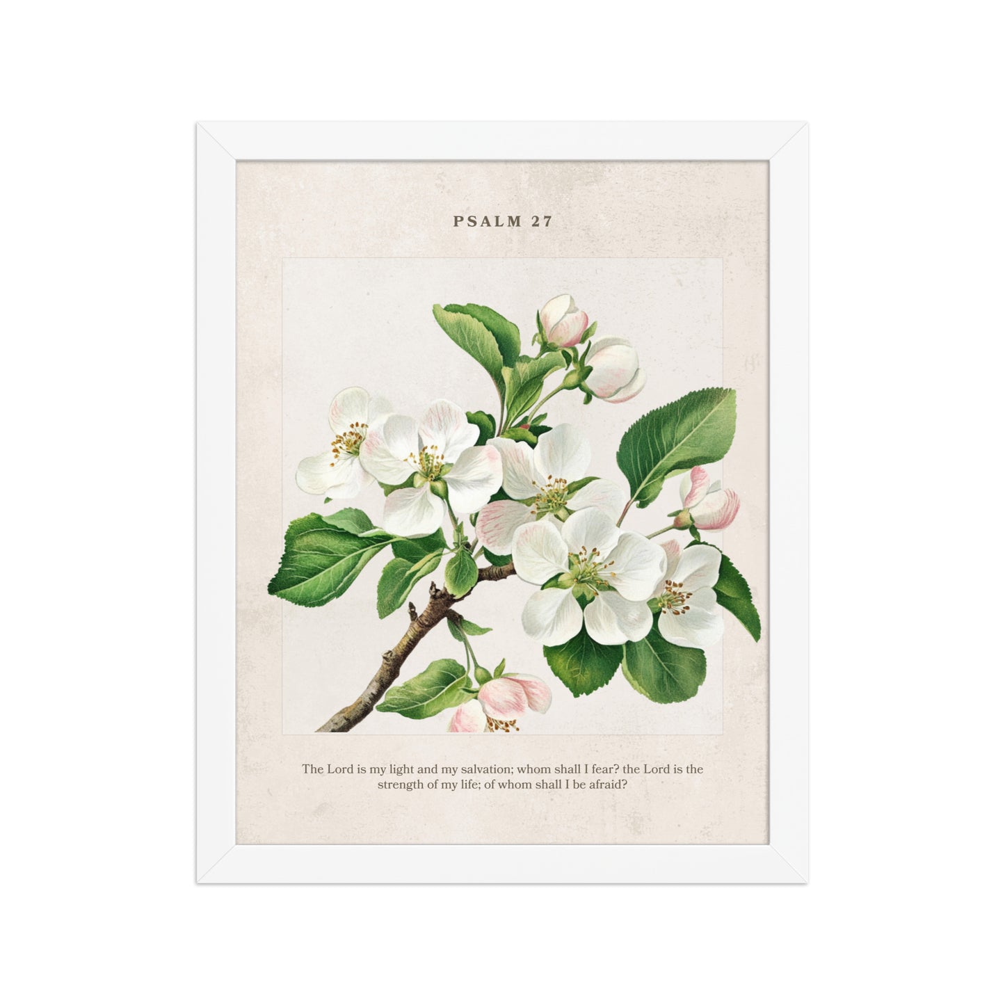 Psalm 27 Quote Vintage Floral On Beige Background  