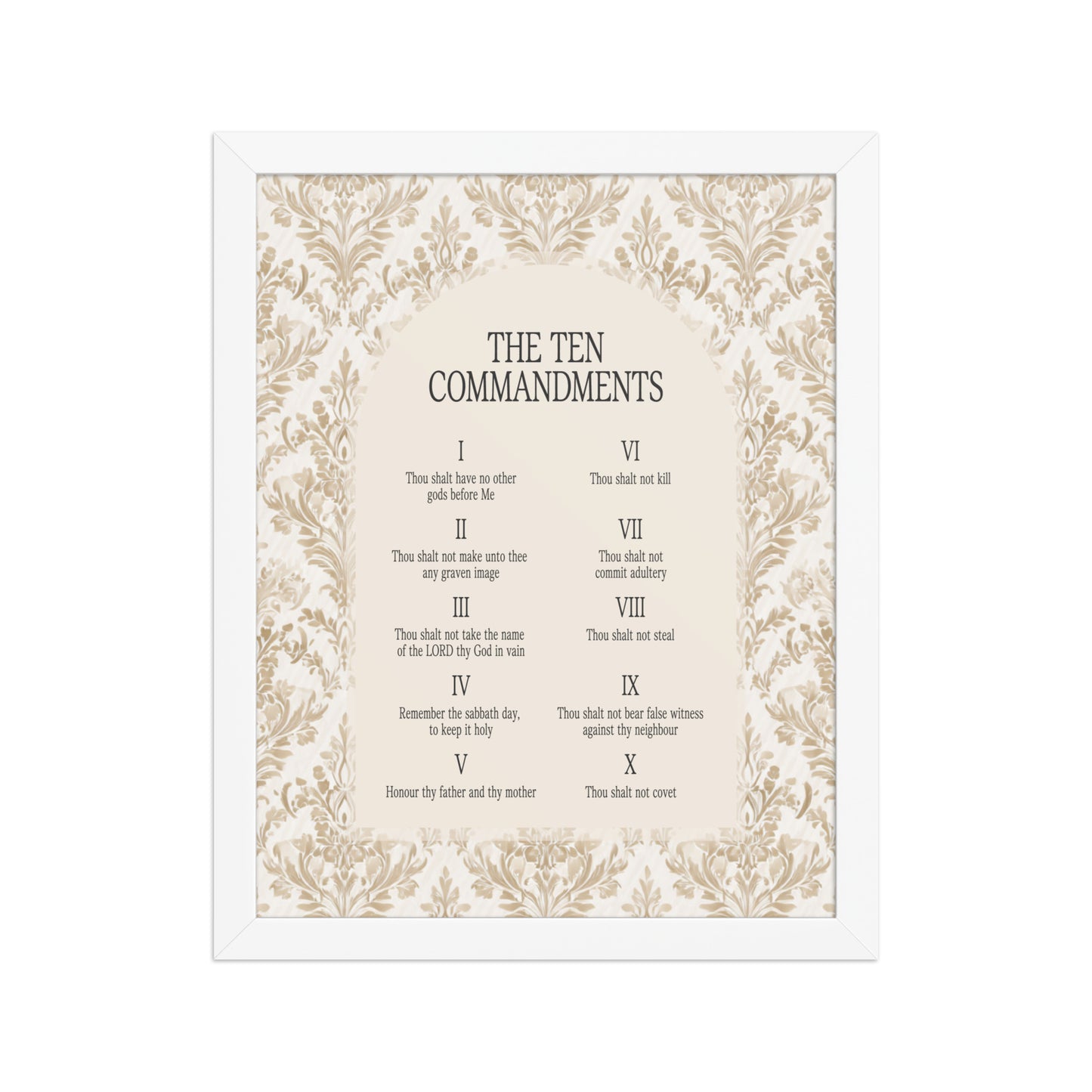 The Ten Commandments: Arch Design Print with Roman Numerals or List