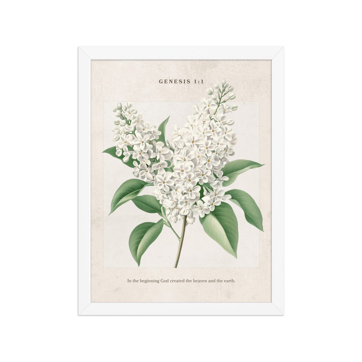 Genesis 1:1 - Vintage Style Floral on Beige Background    Unframed Matte Paper / 8″×10″-Unframed Matte Paper / 11″×14″-Unframed Matte Paper / 12″×16″-Unframed Matte Paper / 16″×20″-Unframed Matte Paper / 18″×24″ 
