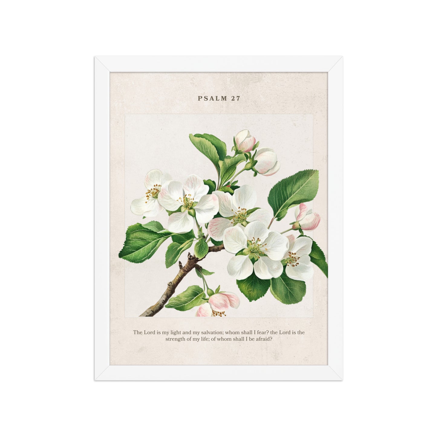 Psalm 27 Quote Vintage Floral On Beige Background  