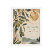 Taste and See Psalm 34:8 — Matte White Frame / 12″×16″ portrait mockup