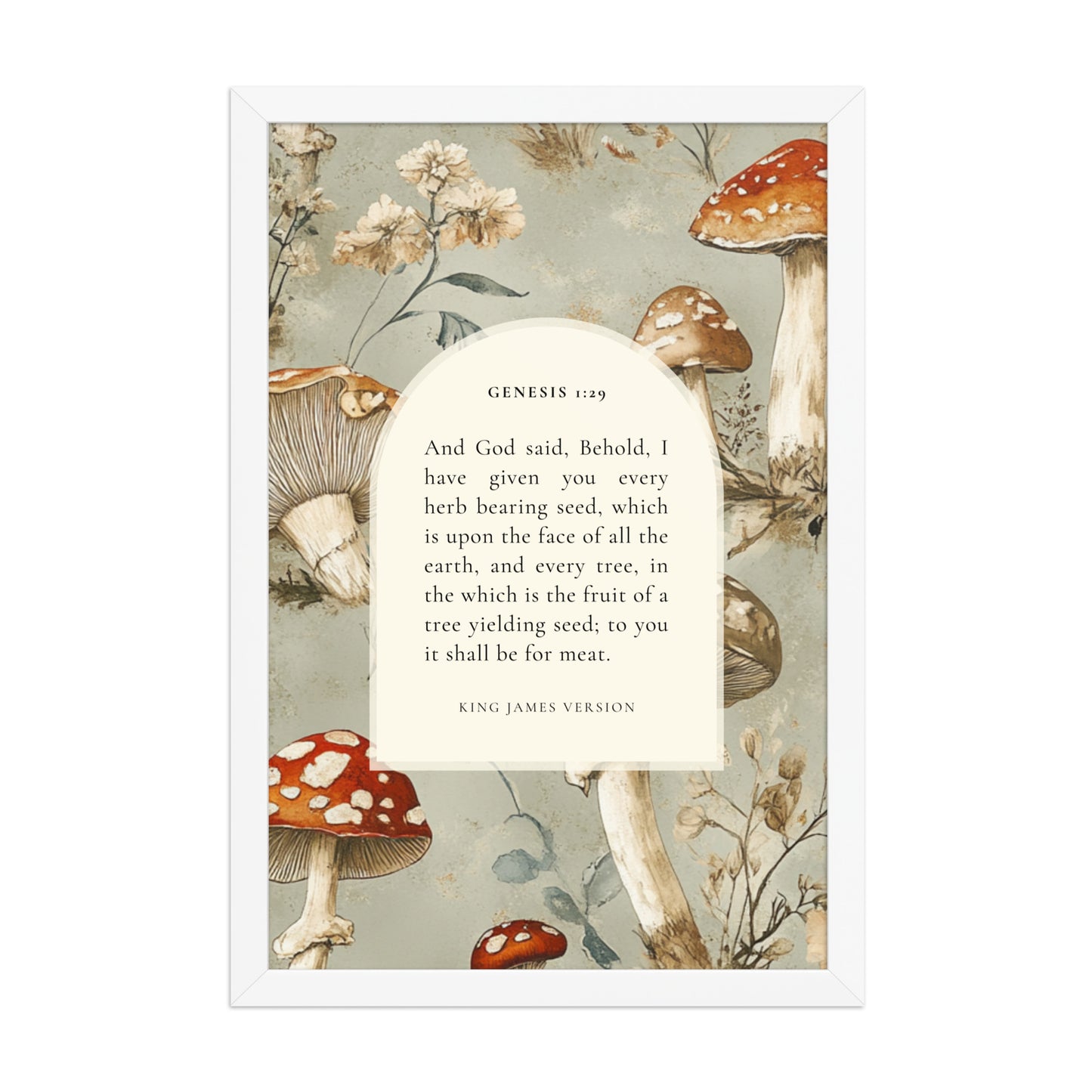 Genesis 1:29 Botanical Mushrooms Background  
