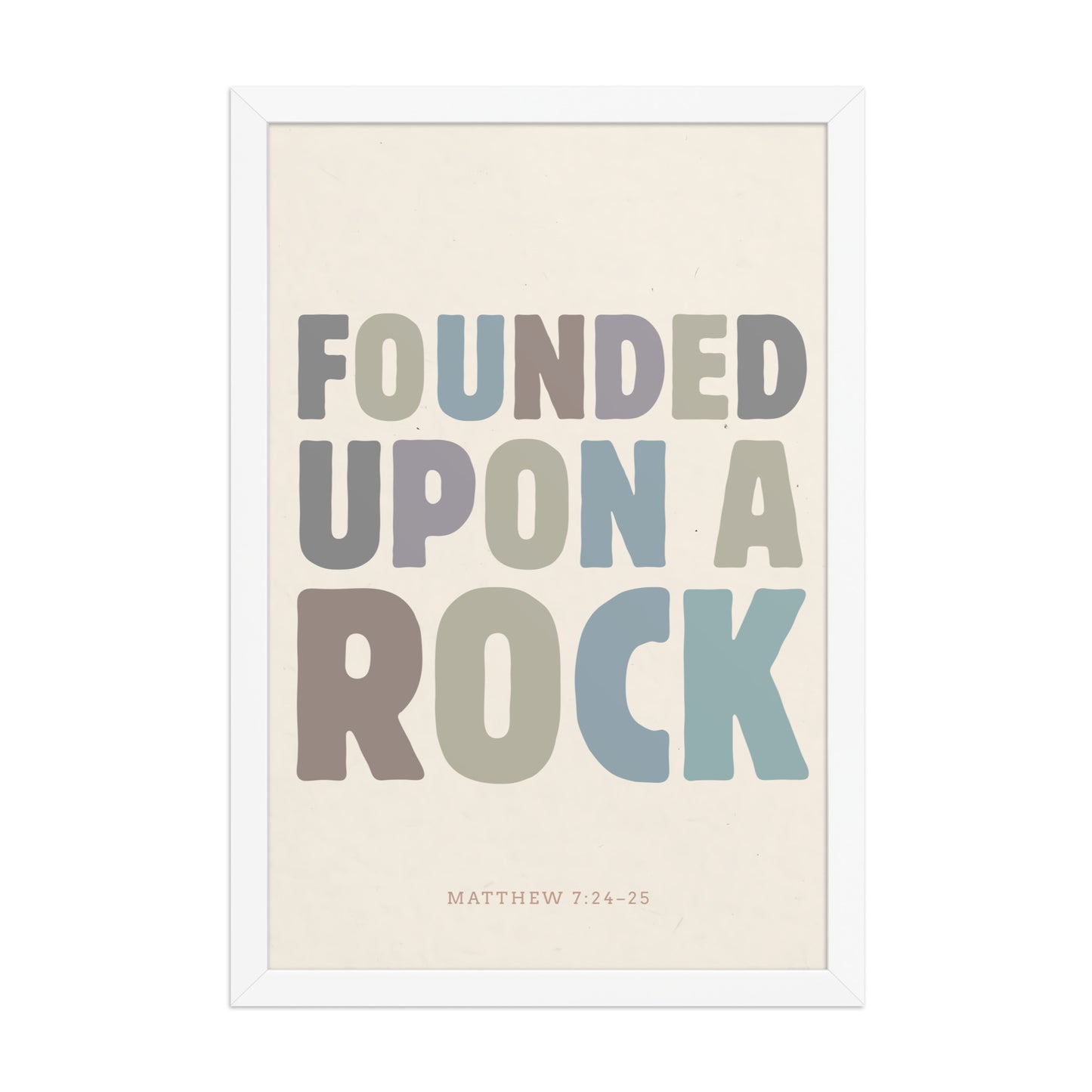 Matthew 7:24-25 Wall Art - "Founded Upon a Rock" Framed print    Black / 8″×10″-Black / 11″×14″-Black / 12″×16″-Black / 12″×18″-Black / 16″×20″ 