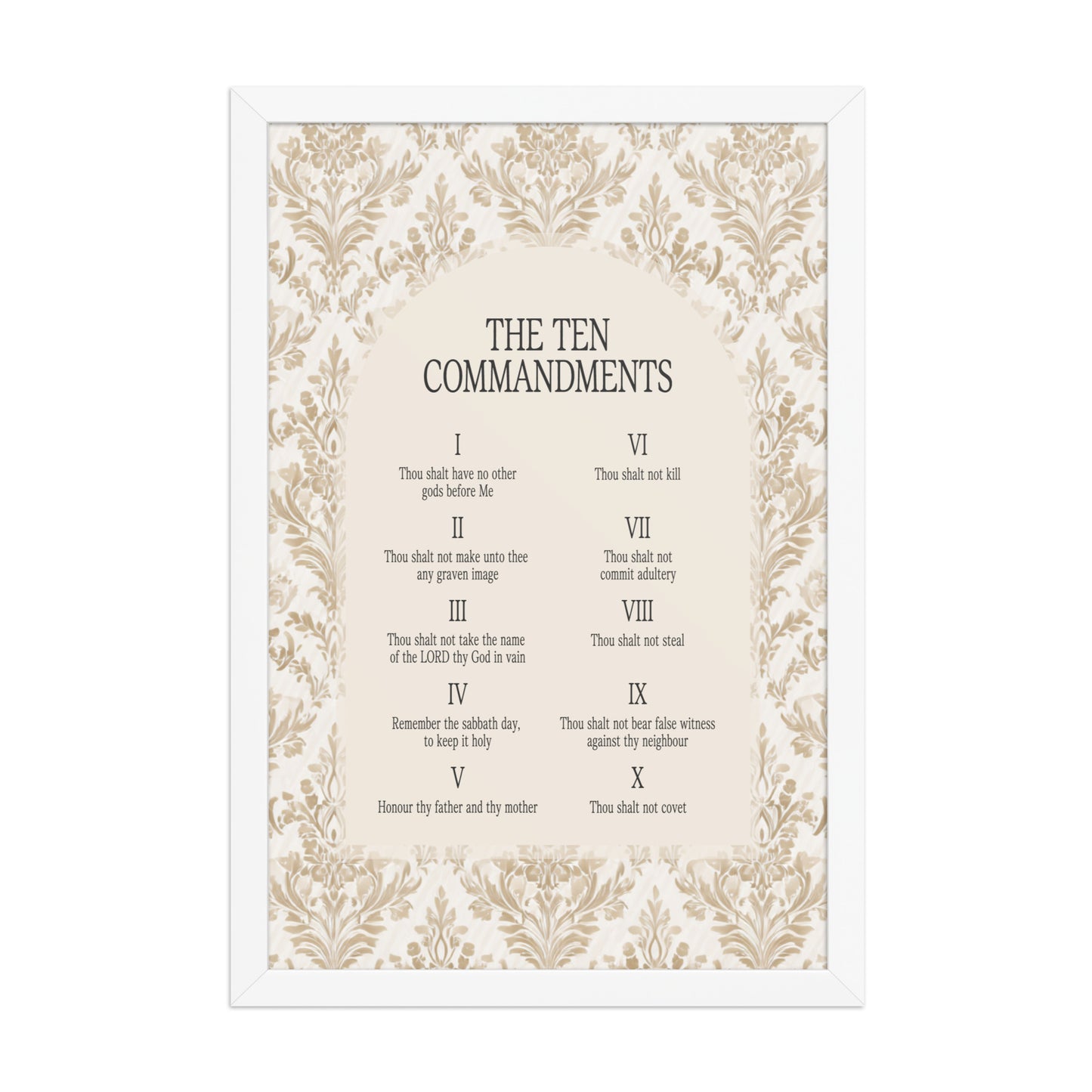 The Ten Commandments: Arch Design Print with Roman Numerals or List