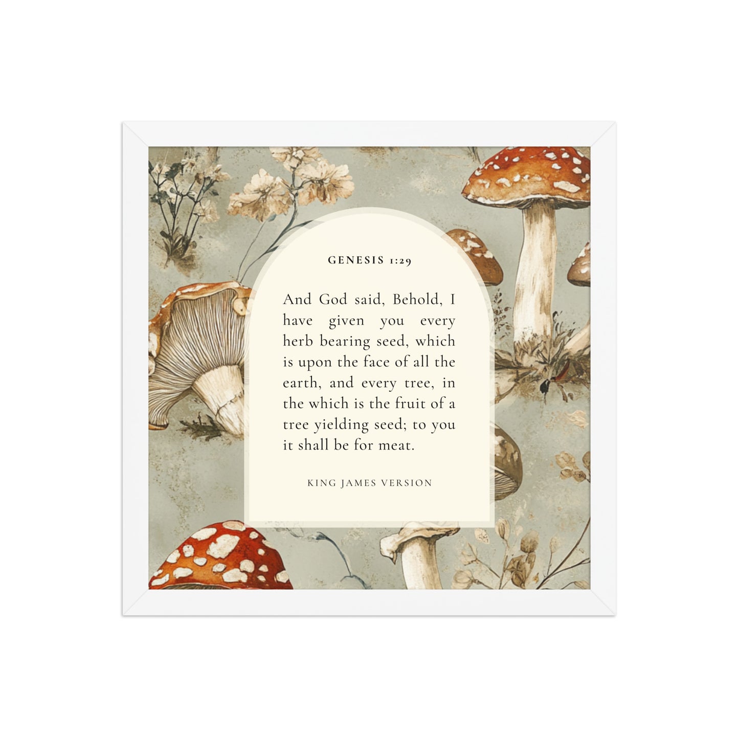 Genesis 1:29 Botanical Mushrooms Background 14x14