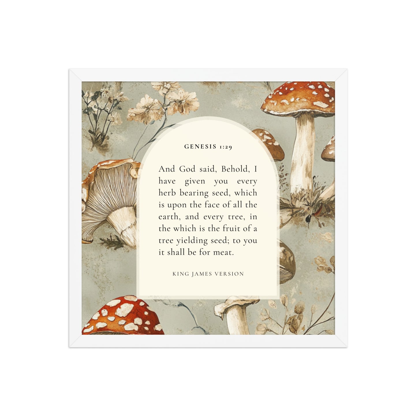 Genesis 1:29 Botanical Mushrooms Background 16x16