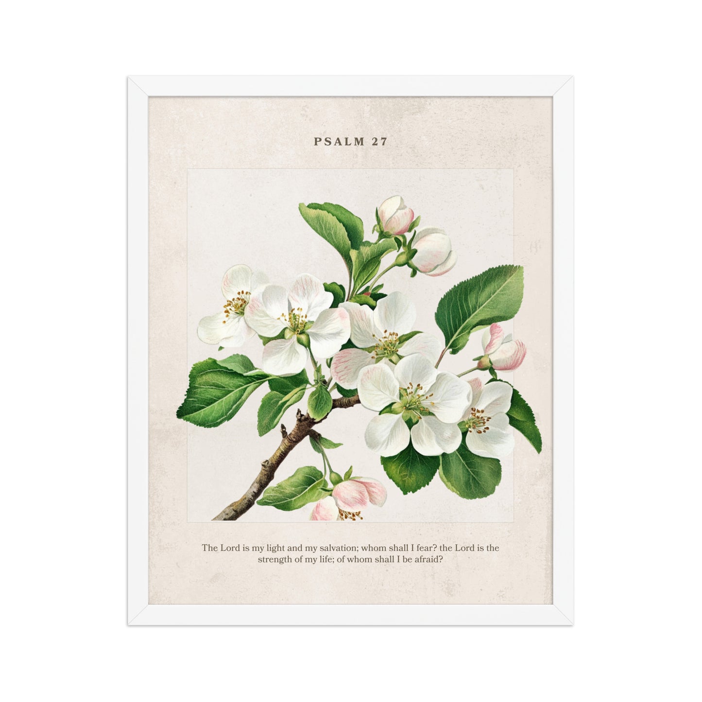 Psalm 27 Quote Vintage Floral On Beige Background  
