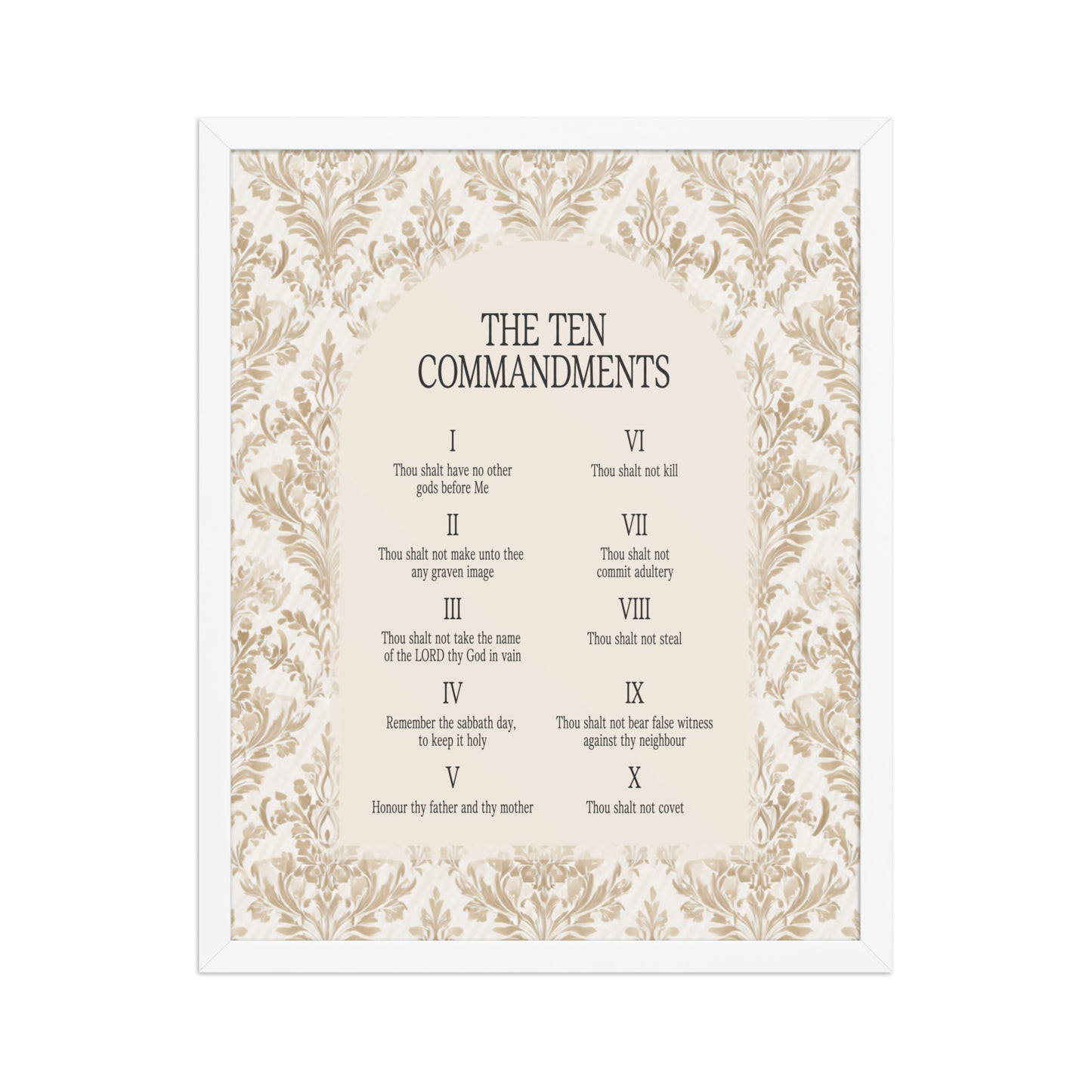 The Ten Commandments: Arch Design Print with Roman Numerals or List