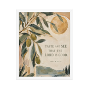 Taste and See Psalm 34:8 — Matte White Frame / 16″×20″ portrait mockup