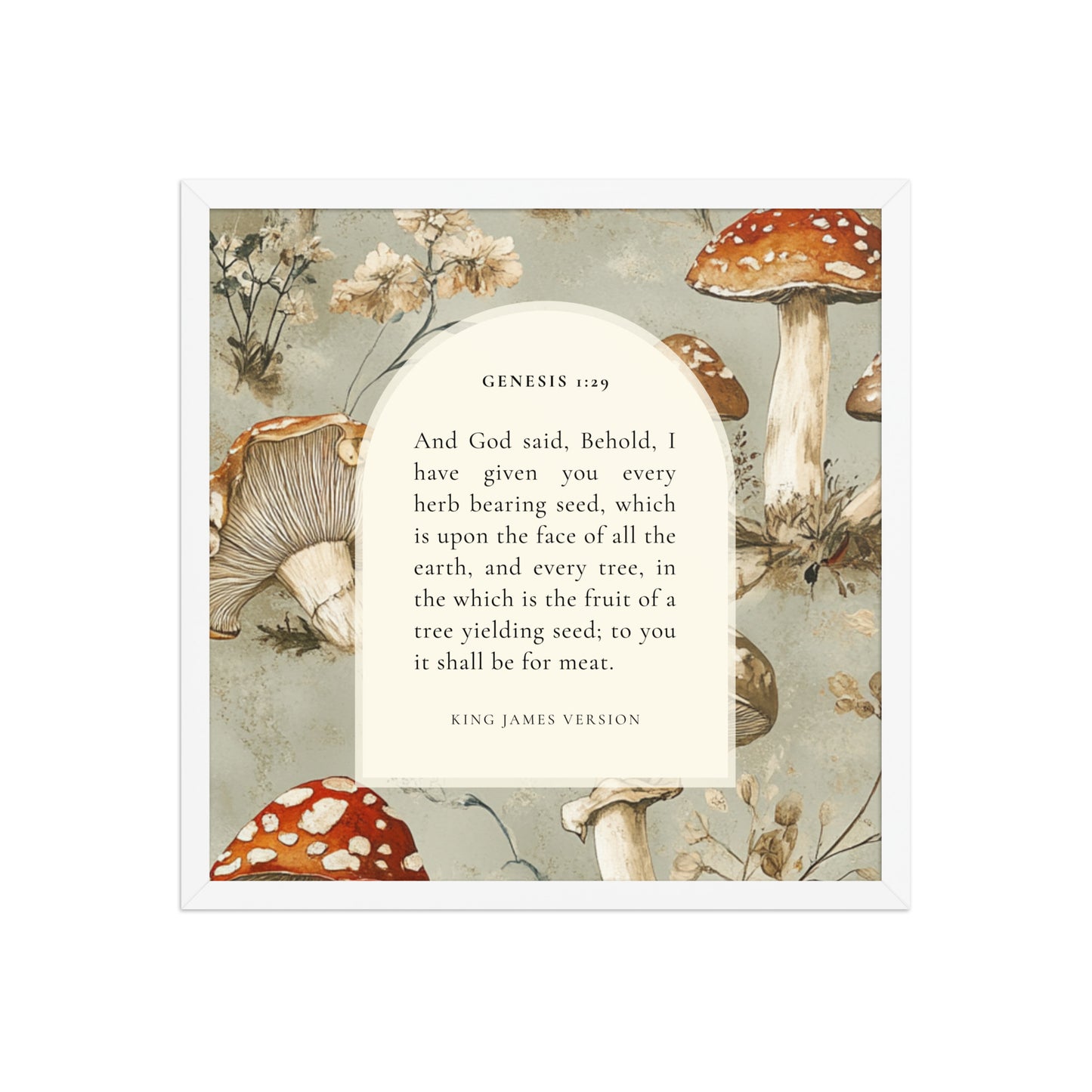Genesis 1:29 Botanical Mushrooms Background 18x18