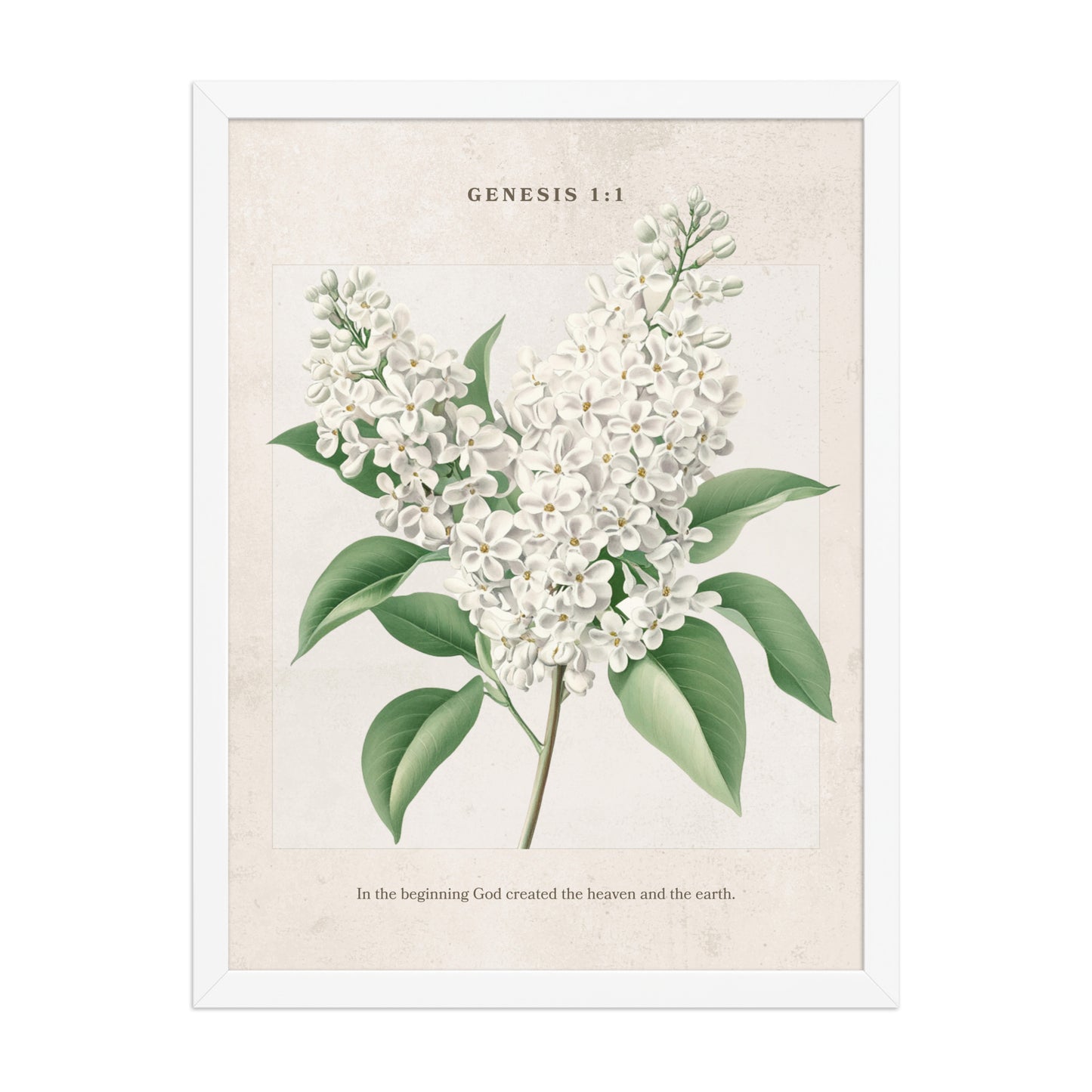 Genesis 1:1 - Vintage Style Floral on Beige Background    Unframed Matte Paper / 8″×10″-Unframed Matte Paper / 11″×14″-Unframed Matte Paper / 12″×16″-Unframed Matte Paper / 16″×20″-Unframed Matte Paper / 18″×24″ 