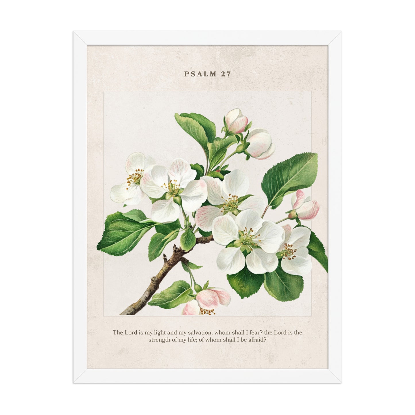 Psalm 27 Quote Vintage Floral On Beige Background  