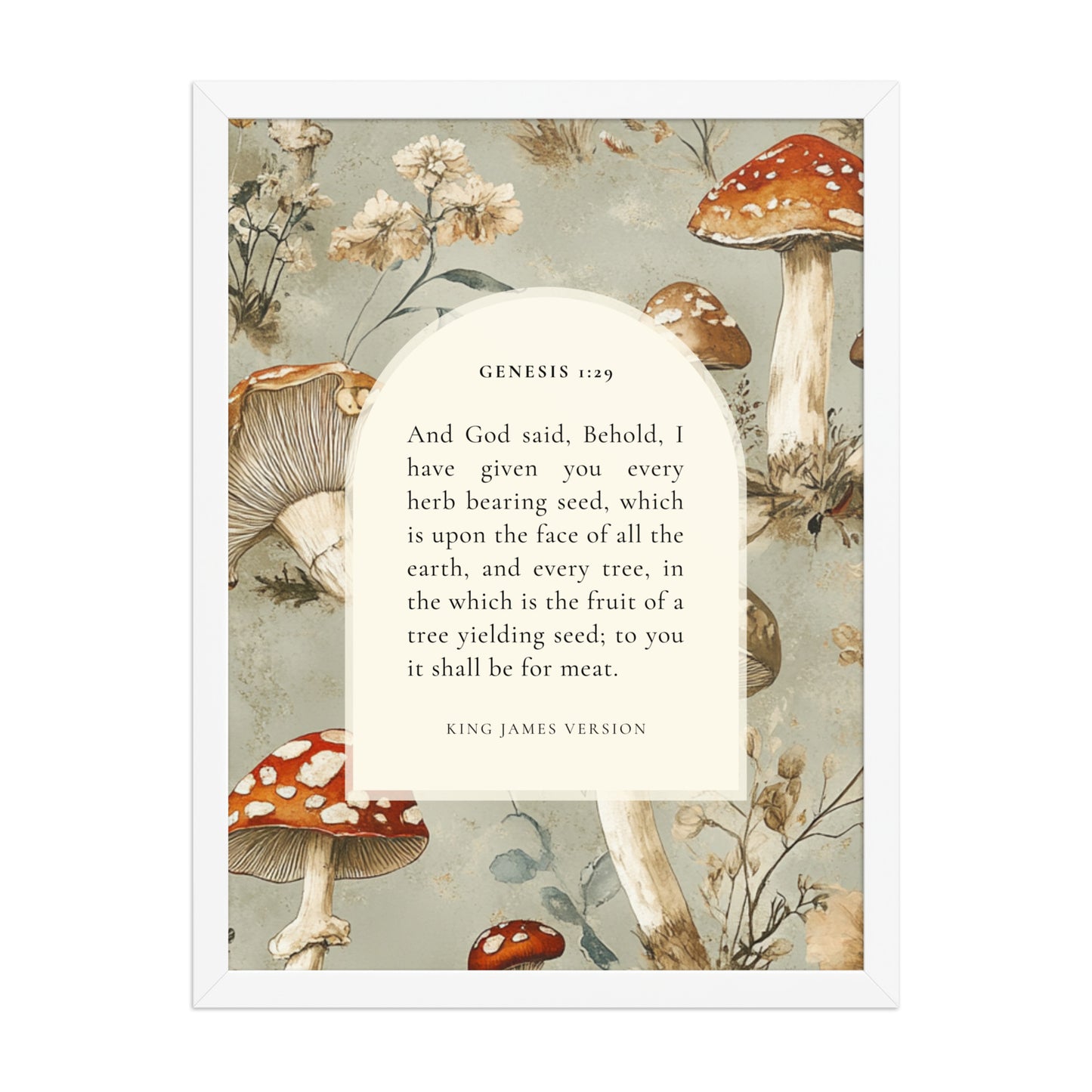 Genesis 1:29 Botanical Mushrooms Background 18x24