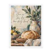 Give Us This Day Our Daily Bread Matthew 6:11 — Matte White Frame / 18″×24″ portrait mockup
