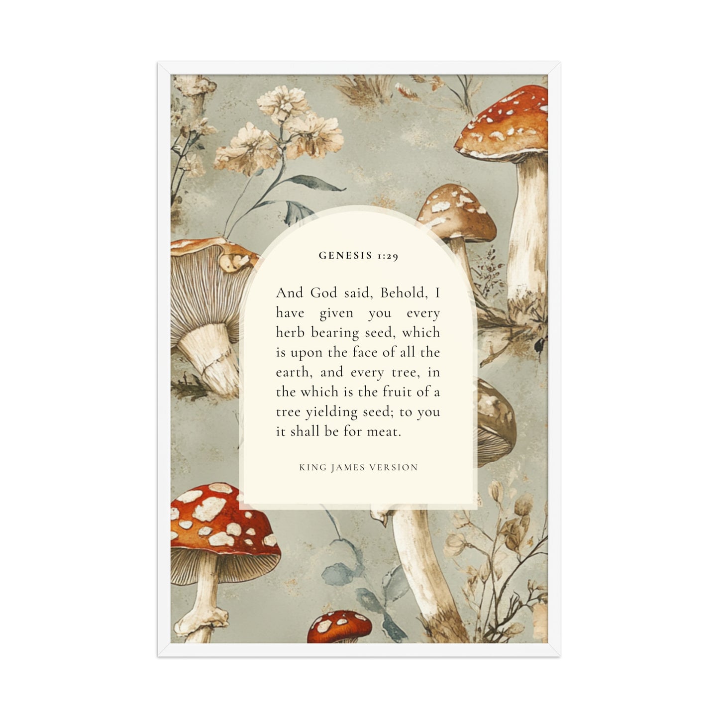 Genesis 1:29 Botanical Mushrooms Background 24x36
