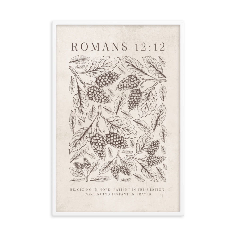 Romans 12:12 Floral On Beige 24X36