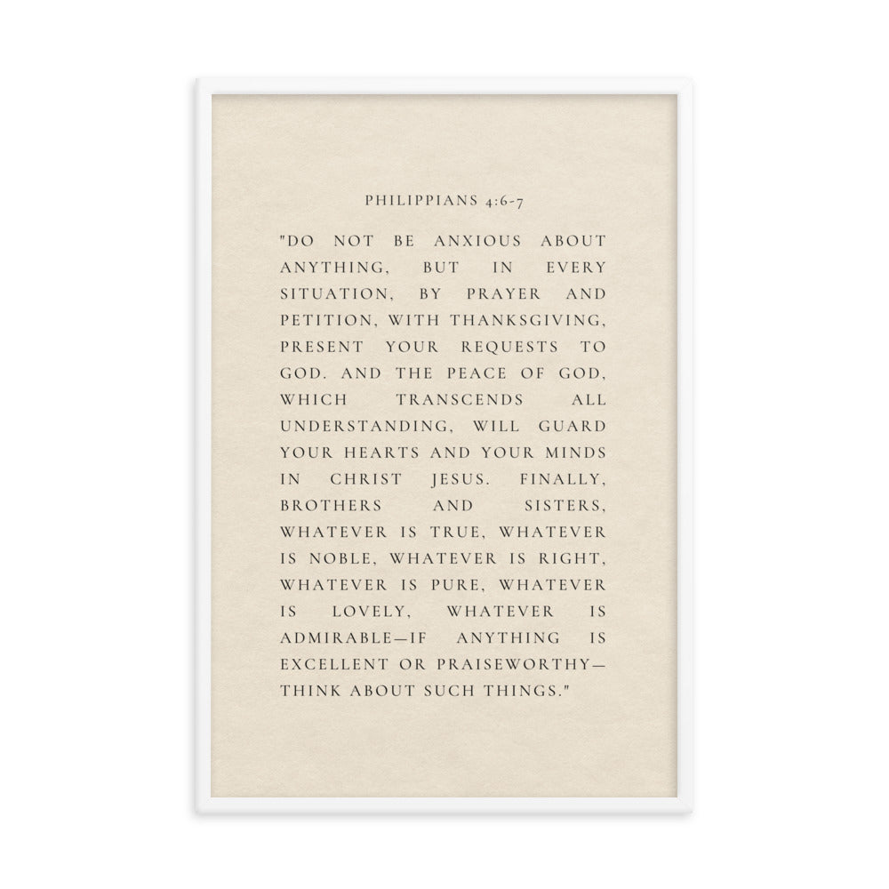 Philippians 4:6-7 on Beige Background  