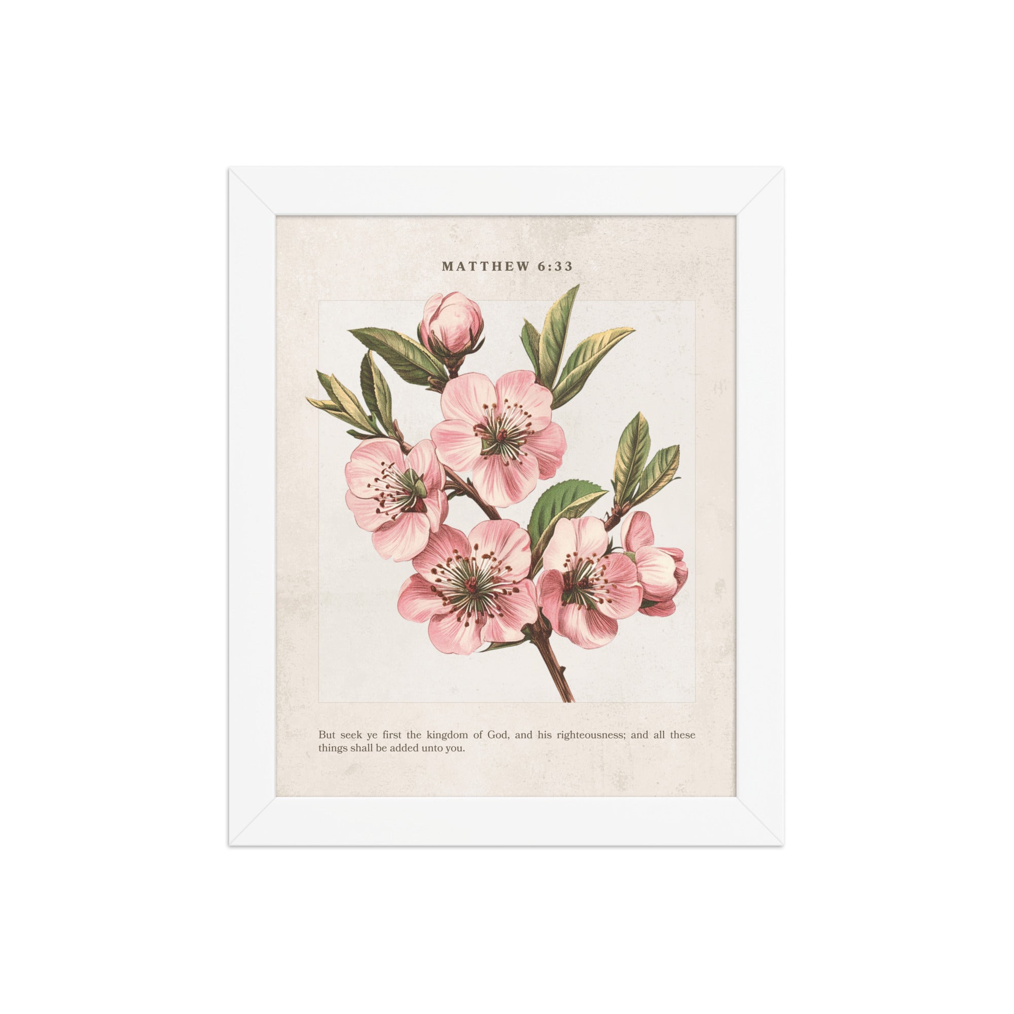 Matthew 6:33  Vintage Colorful Floral on Beige Beige Background  