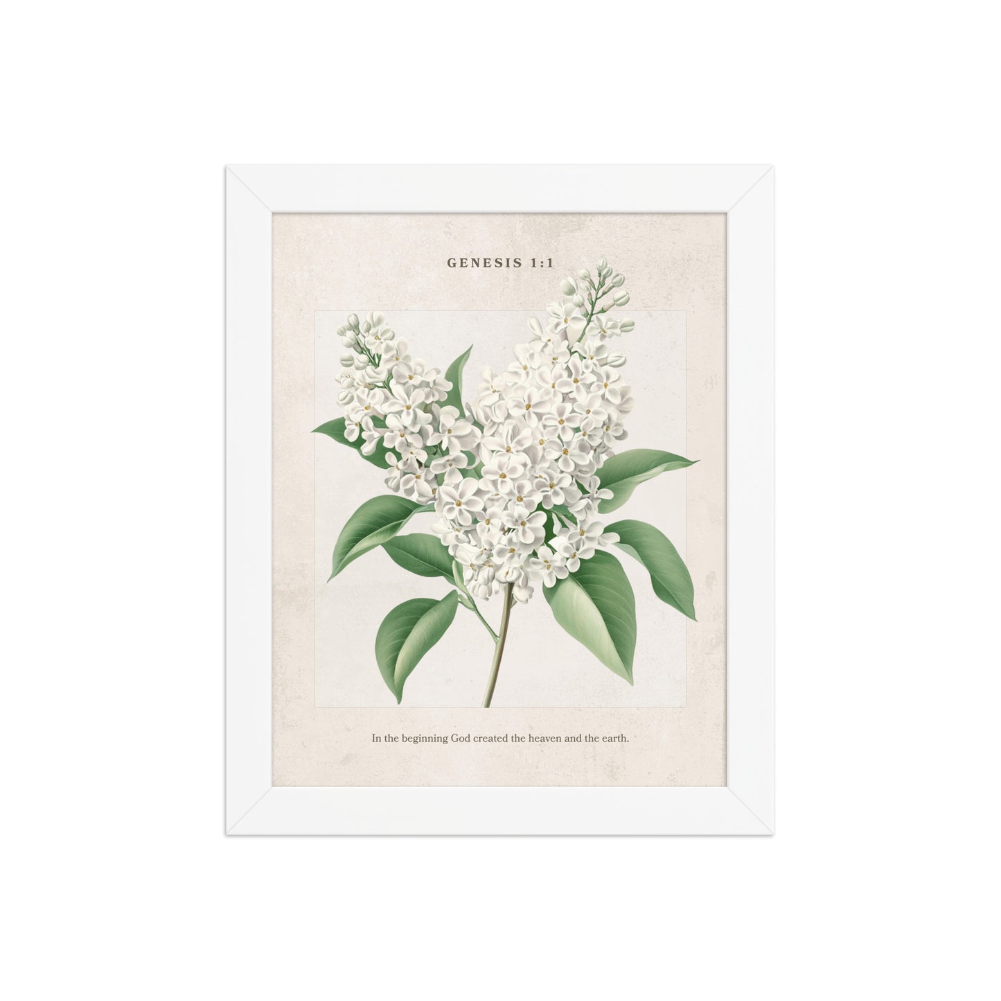 Genesis 1:1 - Vintage Style Floral on Beige Background    Unframed Matte Paper / 8″×10″-Unframed Matte Paper / 11″×14″-Unframed Matte Paper / 12″×16″-Unframed Matte Paper / 16″×20″-Unframed Matte Paper / 18″×24″ 