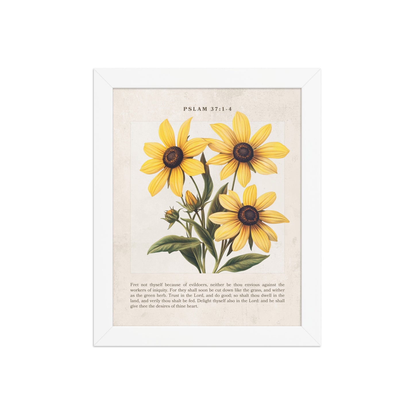 Psalm 37 1-4 Vintage Colorful Floral On Beige Background  