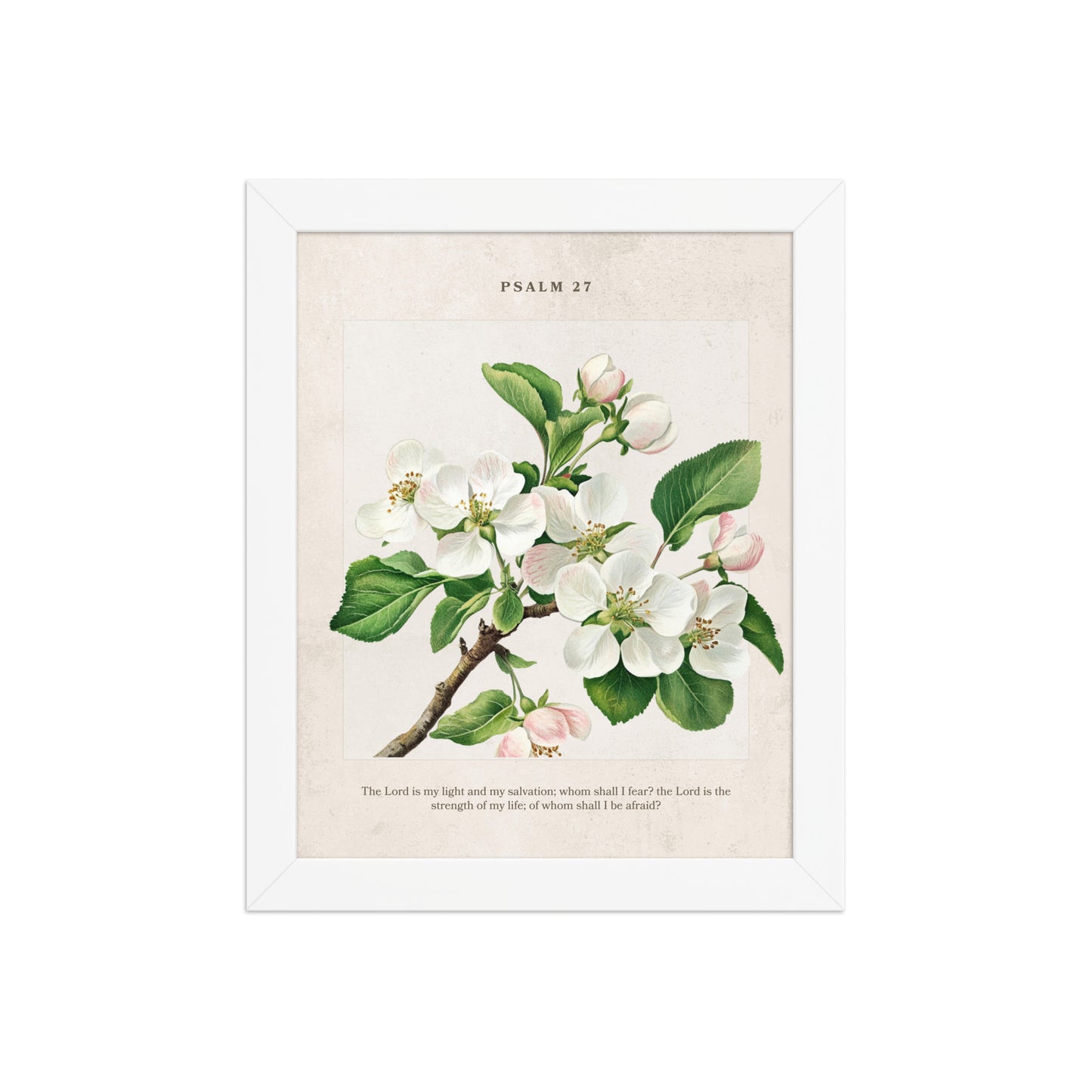 Psalm 27 Quote Vintage Floral On Beige Background  