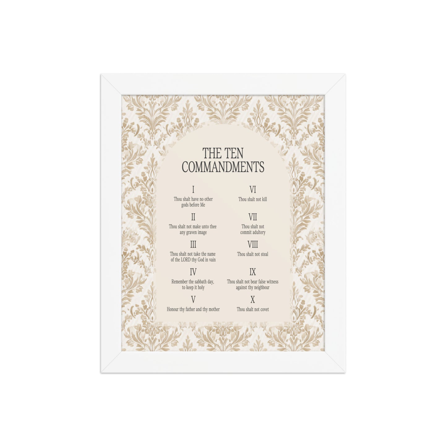 The Ten Commandments: Arch Design Print with Roman Numerals or List