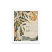 Taste and See Psalm 34:8 — Matte White Frame / 8″×10″ portrait mockup