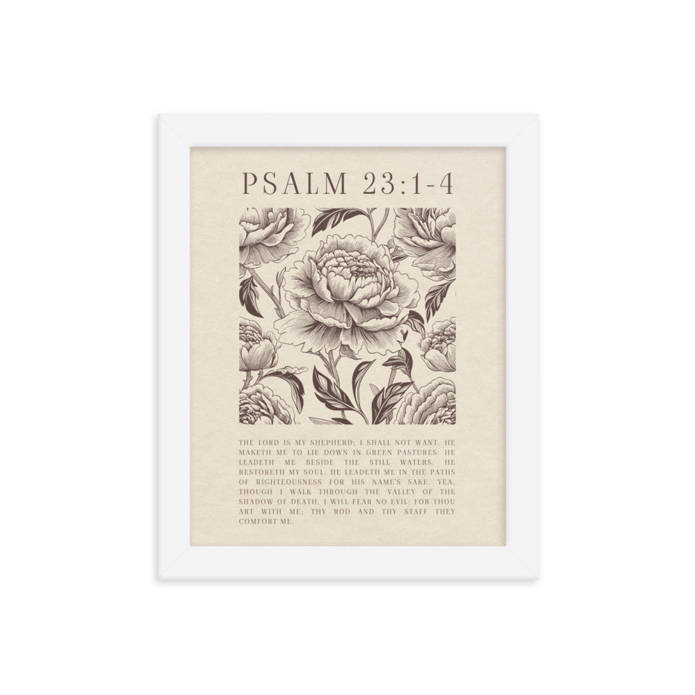 Psalm 23:1-4 Floral Art On Beige Background  