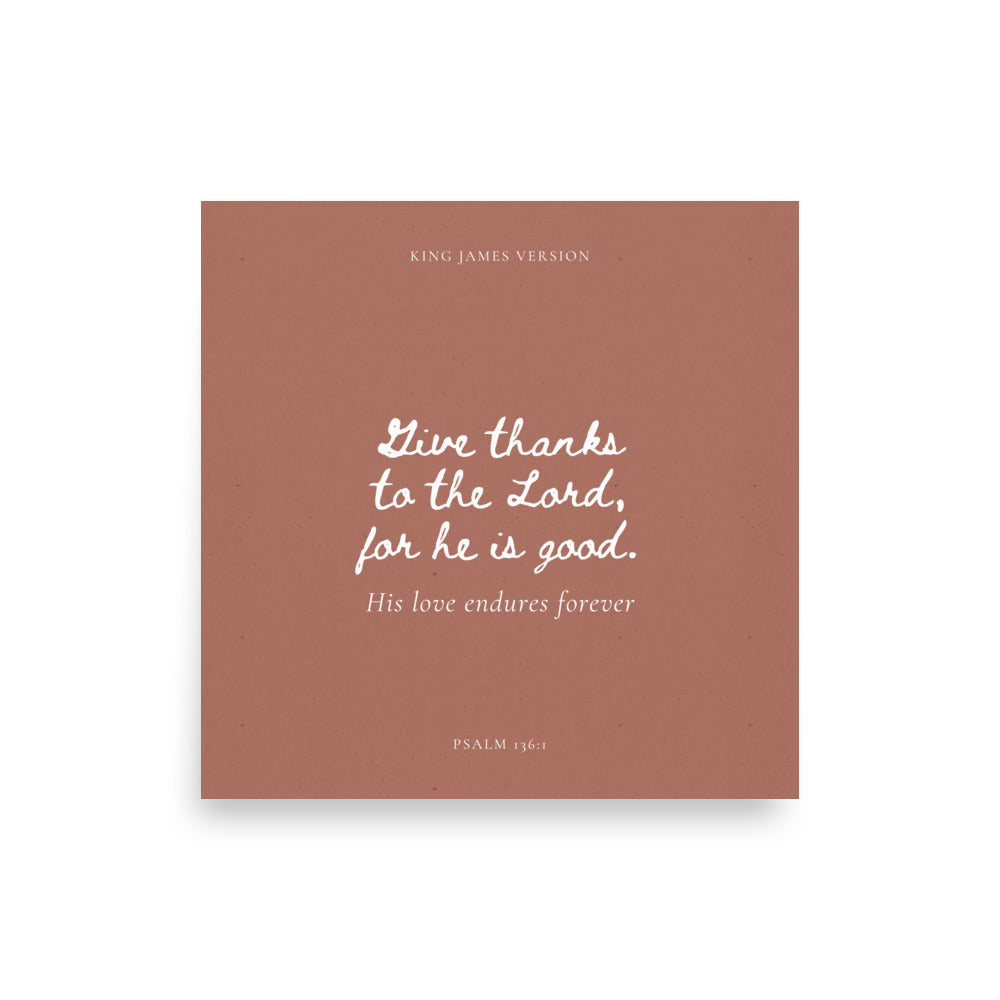 Psalm 136:1 Bible Verse on Red Background