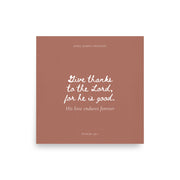 Psalm 136:1 Bible Verse on Red Background