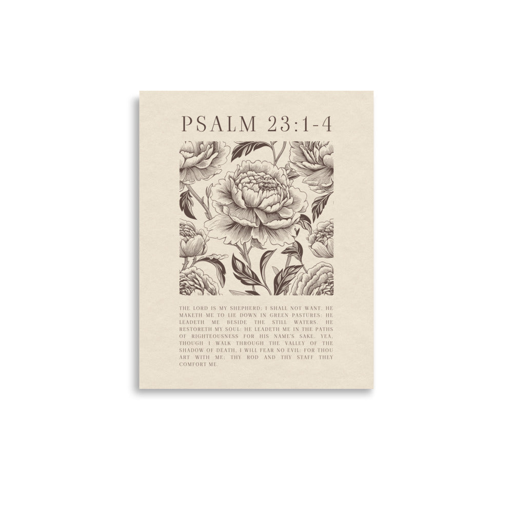 Psalm 23:1-4 Floral Art On Beige Background  