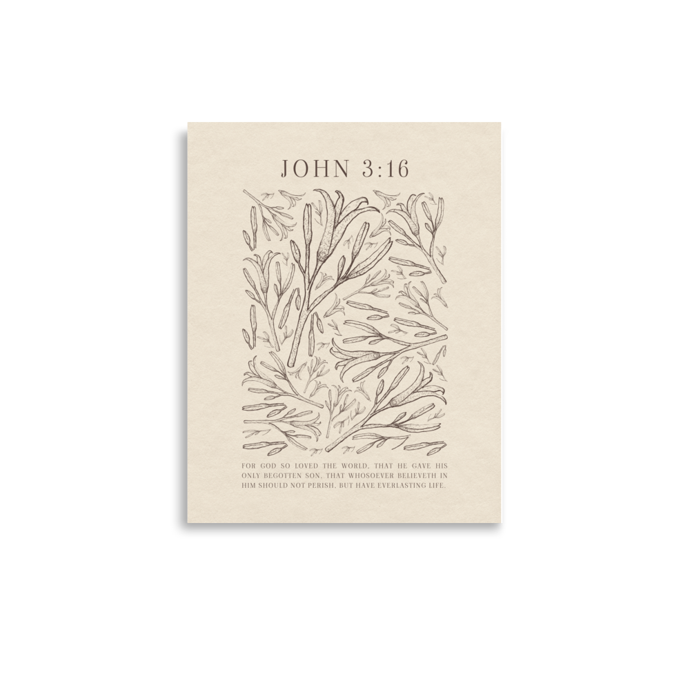 John 3:16 - Black Floral Art On Beige Background    Unframed Matte Paper / 5"x7"-Unframed Matte Paper / 8″×10″-Unframed Matte Paper / 11″×14″-Unframed Matte Paper / 12″×16″-Unframed Matte Paper / 12″×18″-Unframed Matte Paper / 16″×20″-Unframed Matte Paper / A2 (16.5″×23.3″)-Unframed Matte Paper / 18″×24″-Unframed Matte Paper / 24″×36″-Unframed Matte Paper / 20"x30" 