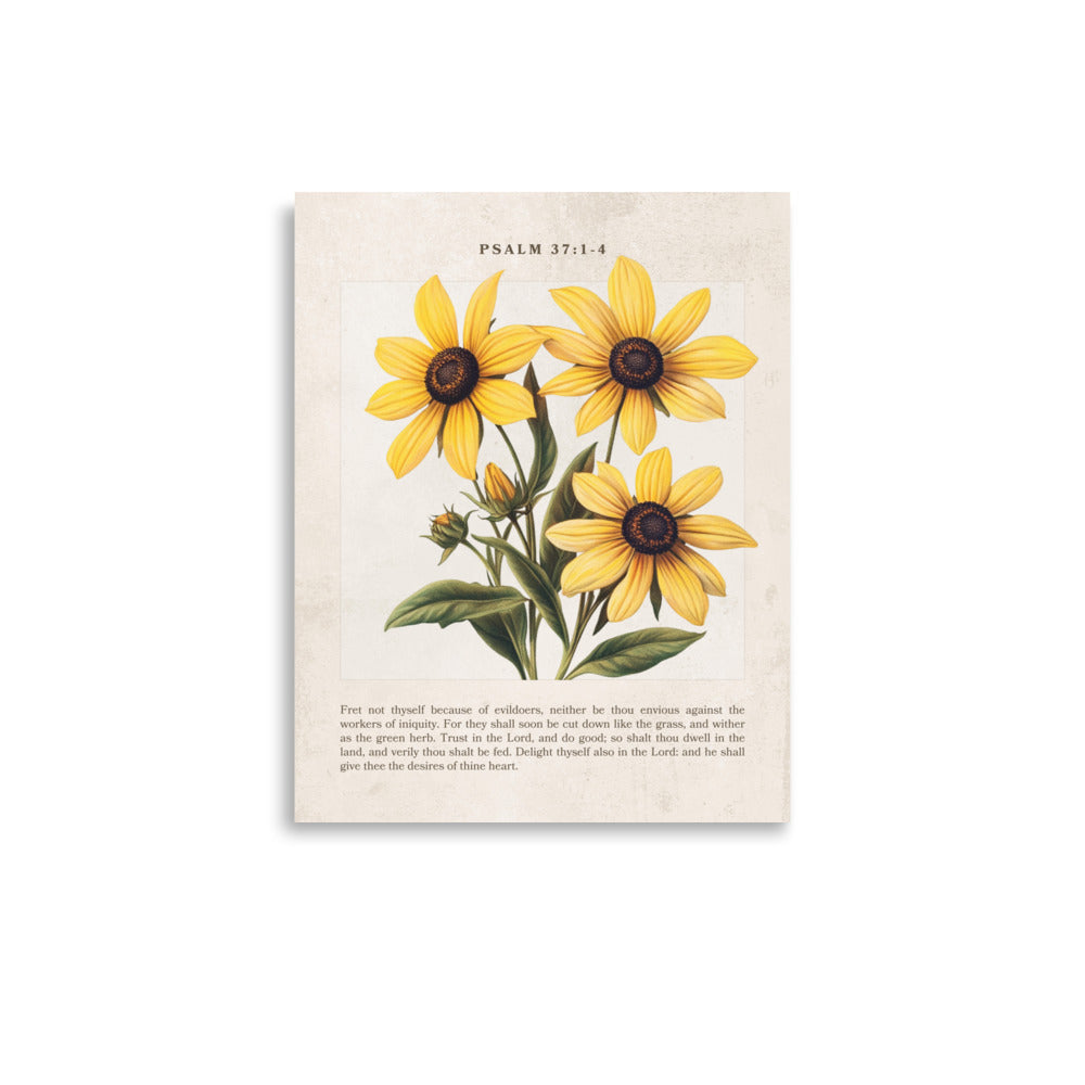 Psalm 37 1-4 Vintage Colorful Floral On Beige Background  