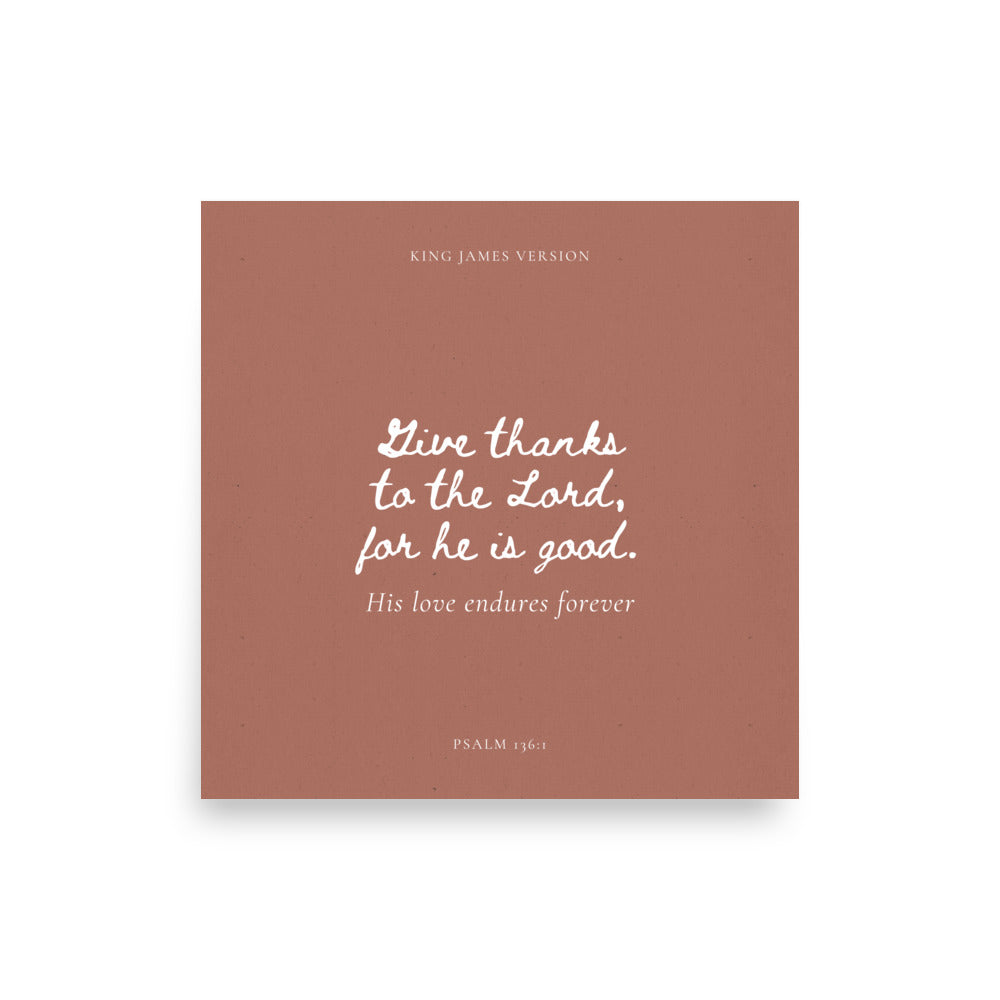 Psalm 136:1 Bible Verse on Red Background