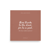 Psalm 136:1 Bible Verse on Red Background